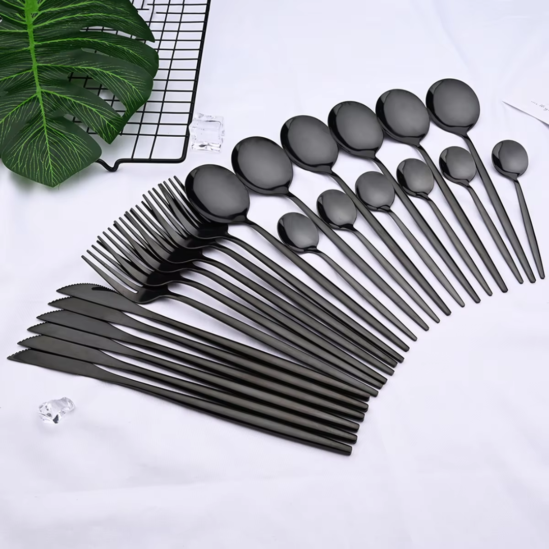 Black Silverware Set for 4, Stainless Steel Flatware Set 24 Piece – image 8