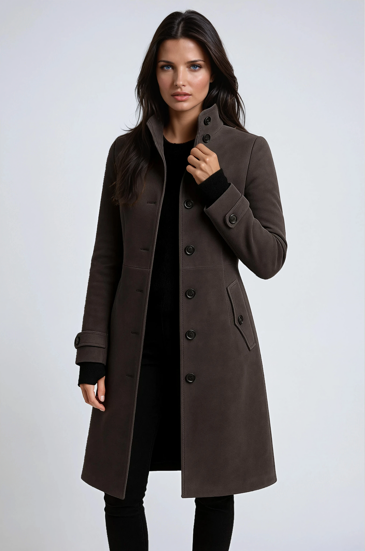 Trench Coat for Women, Womens Long Trench Coat with Button Closure and Pockets