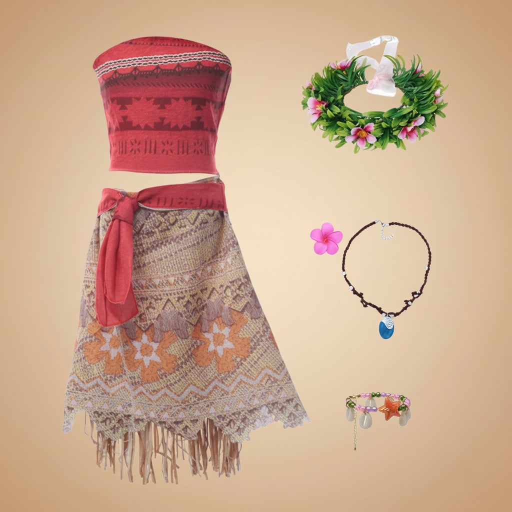 Kids Halloween Costume for Girls, Island Princess Costume with Curly Wig and Accessories – image 8