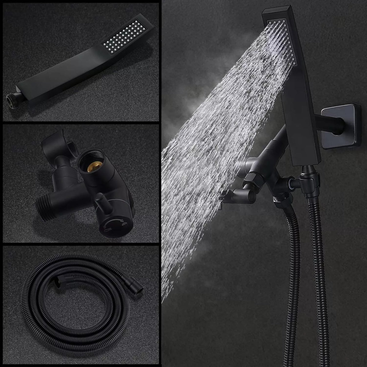 Rain Shower Head 8 Inch, Square Shower Head with Hose and Adjustable Arm – image 5