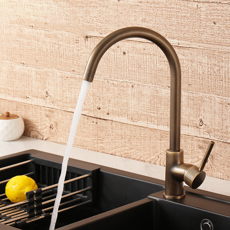Antique Brass Kitchen Faucet Single Handle, 304 Stainless Steel Body, Brass Kitchen Sink Faucet with 360 Degree Swivel