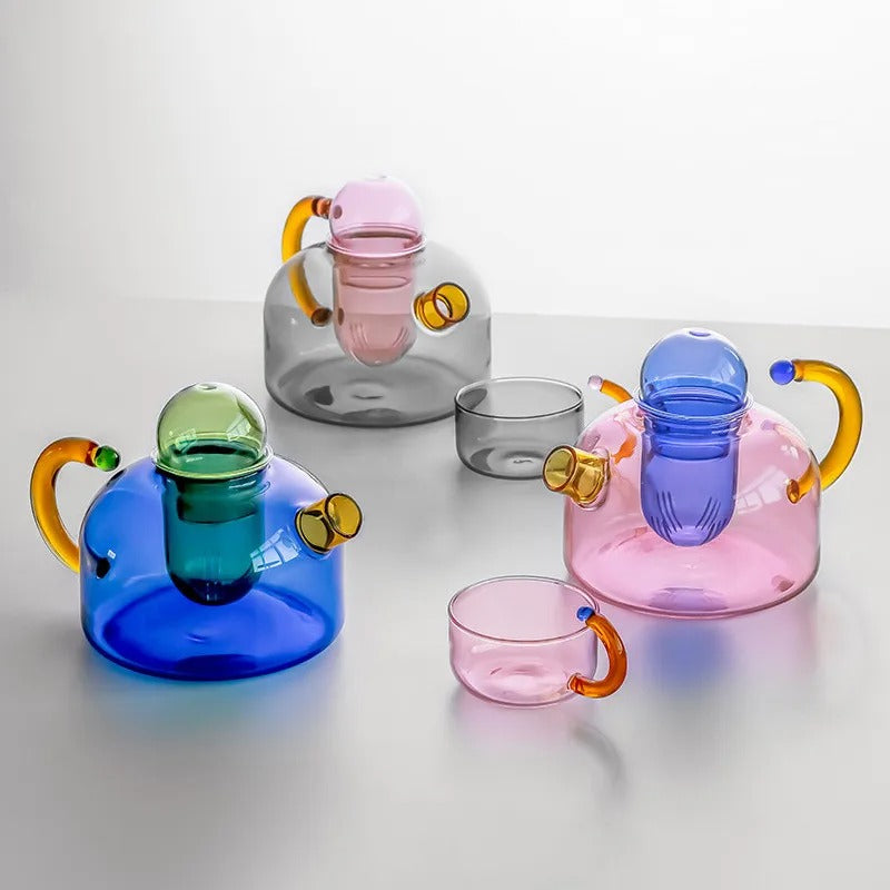 Glass Teapot with Tokyo Design, Tea Kettle for Everyday Brewing, Matching Glass Tea Cup, Kitchen Decor Accent