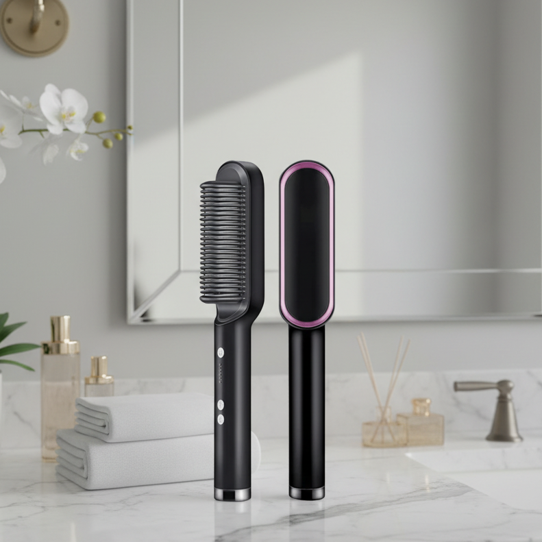 Hair Straightener Brush, Heated Straightening Brush with Temperature Control, Hair Styler for Straight Hair and Waves