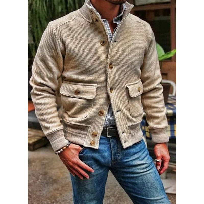 Mens Motorcycle Jacket with Stand Collar, Moto Jacket for Men with Flap Pockets – image 10