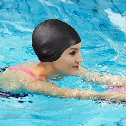 Silicone Swim Cap for Women and Men, Waterproof Swim Cap for Long Hair, Pool Swimming Cap with Ear Protection