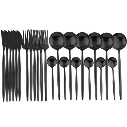 Black Silverware Set for 4, Stainless Steel Flatware Set 24 Piece