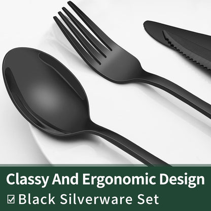 Black Silverware Set for 4, Cutlery Set with Steak Knives and Teaspoons – image 6