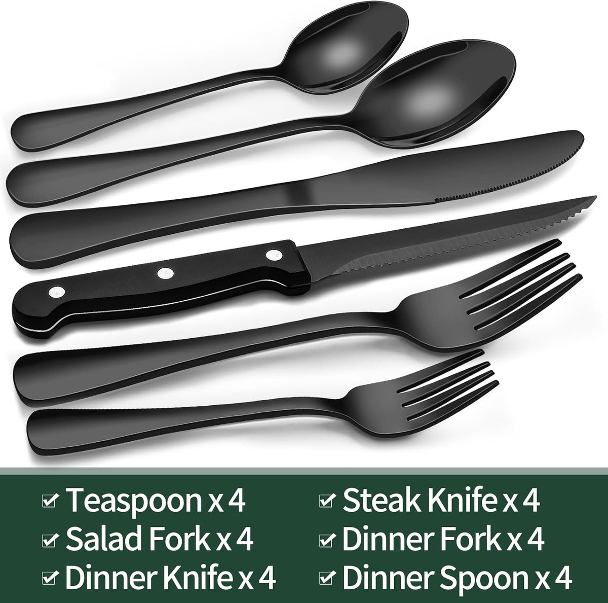 Stainless Steel Flatware Set 24 Piece, Black Silverware Set for 4 – image 7