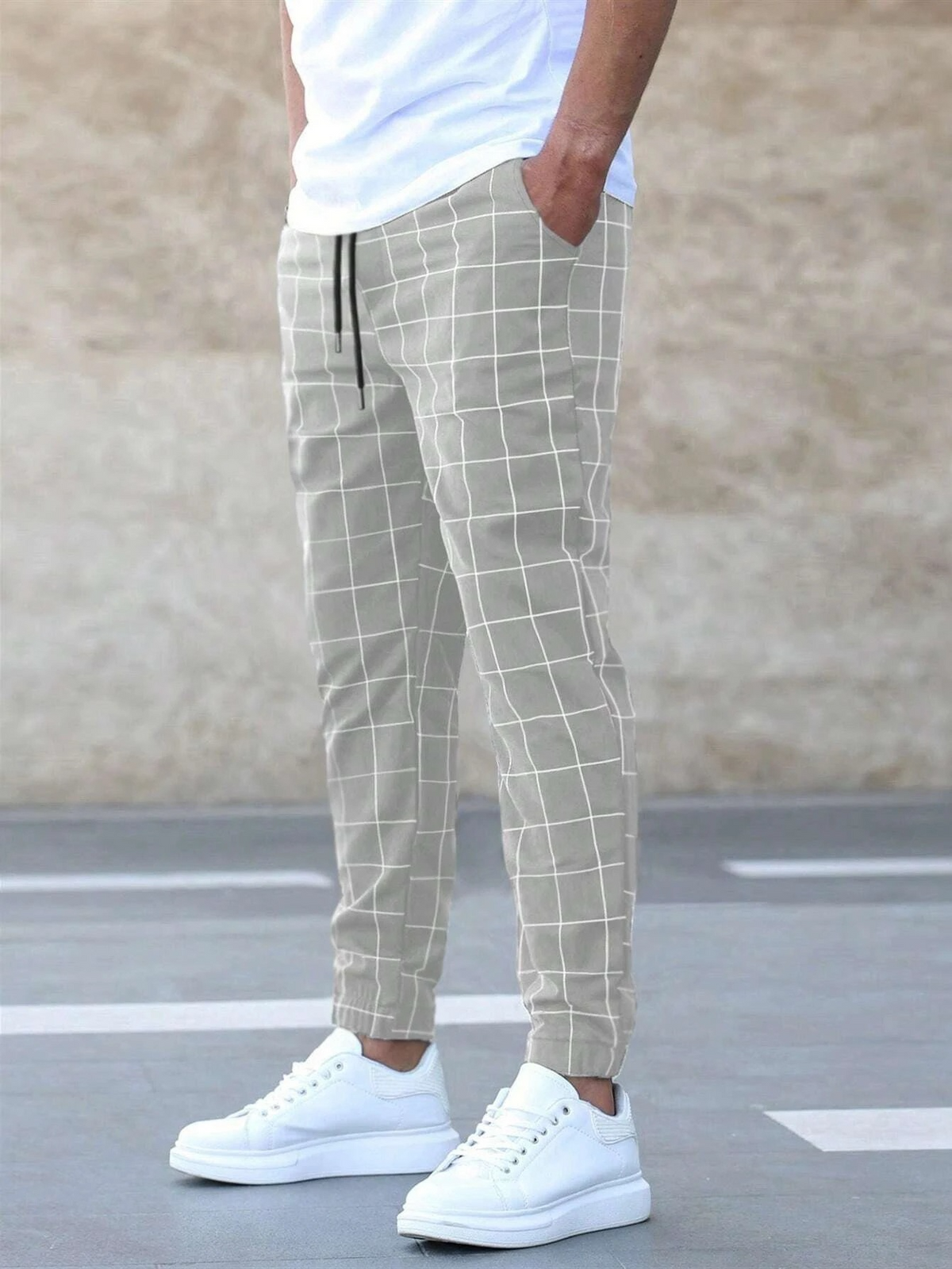 Mens Plaid Trousers Relaxed Fit, Plaid Pants with Pockets