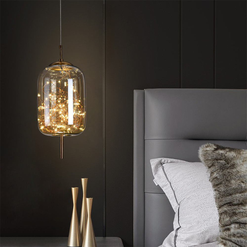 LED Ceiling Lights with Glass Shade, Modern Pendant Light with Adjustable Cord