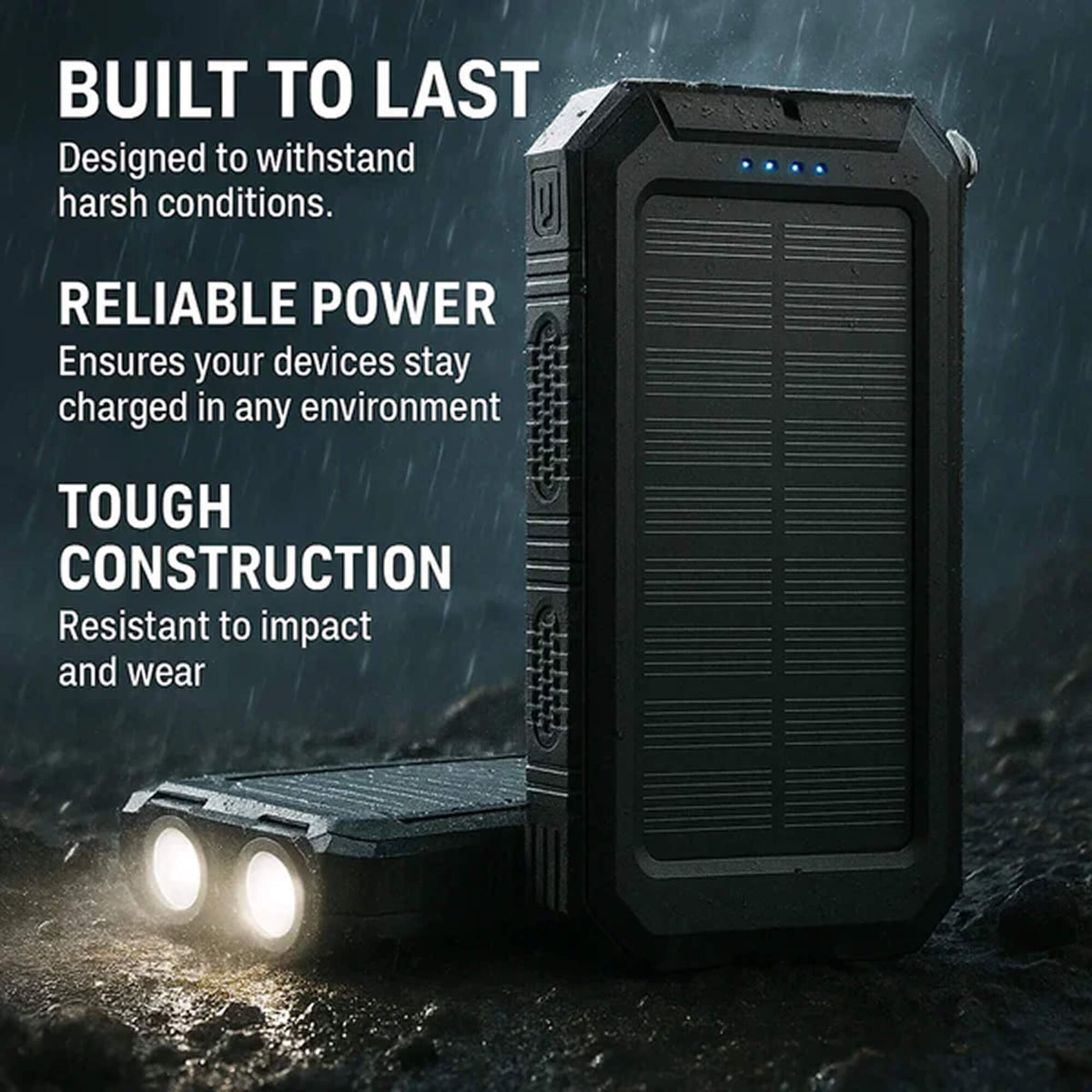 Portable Charger Solar Power Bank, 20000mAh Power Bank with Dual USB and LED Lights – image 4