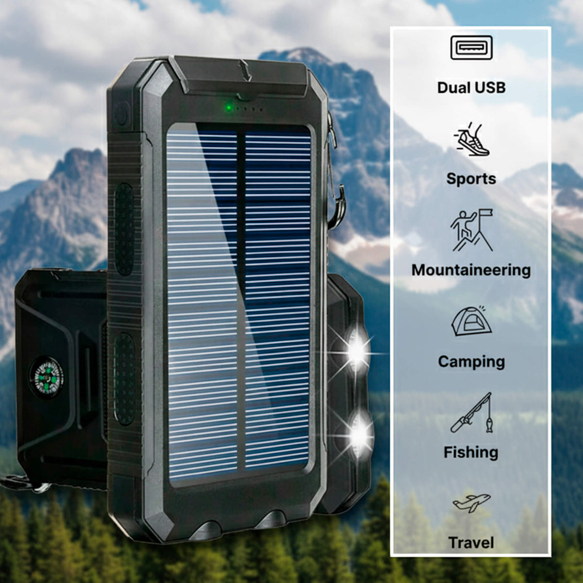 Portable Charger Solar Power Bank, Portable Phone Charger for Travel