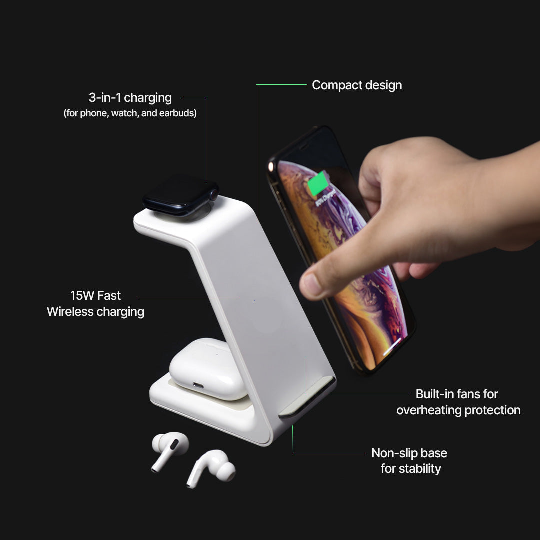 Wireless Charging Station, 3 in 1 Wireless Charger for Phone Watch and Earbuds – image 8