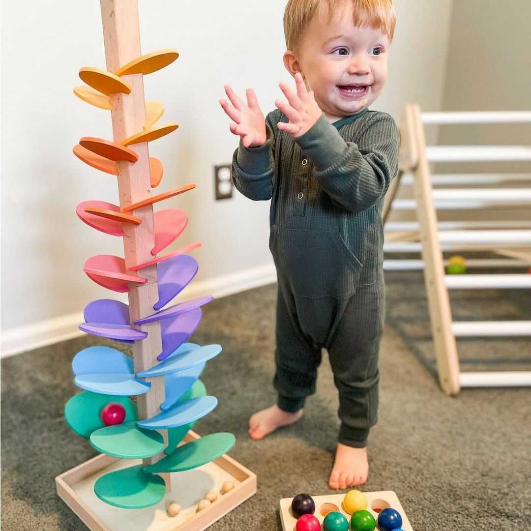 Sensory Tower Toys, Wooden Sensory Toys for Toddlers, Educational Toy with Ball Drop Sounds and Colors