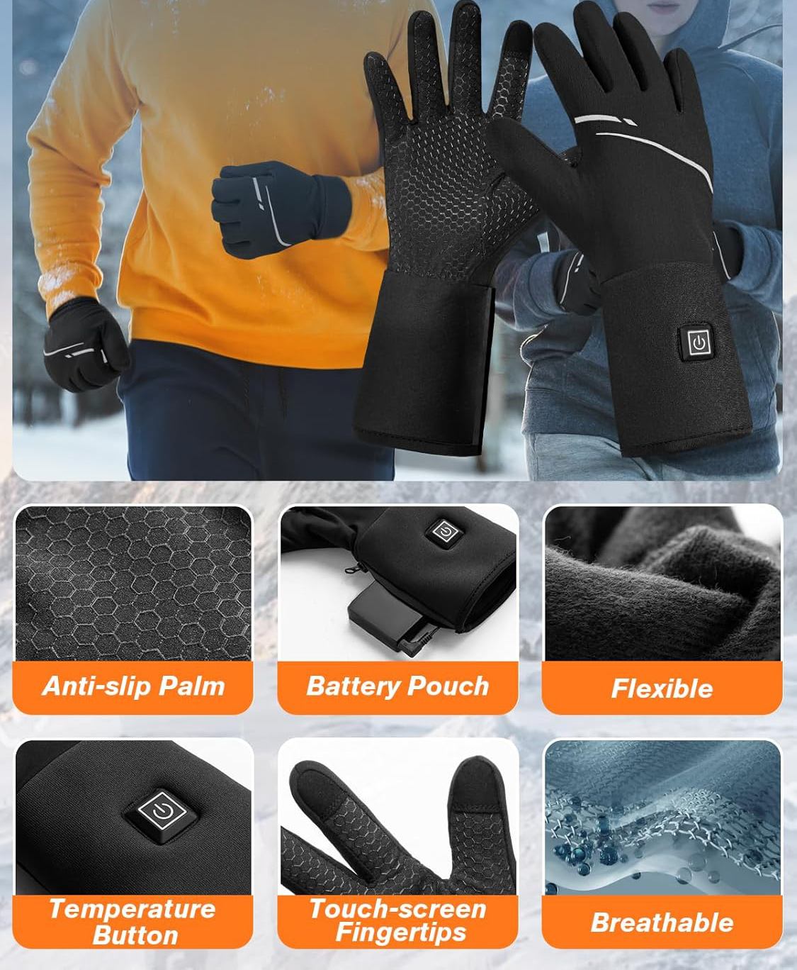 Winter Gloves with 3 Heat Levels and Touchscreen, Hand Warmer Gloves for Outdoor – image 9