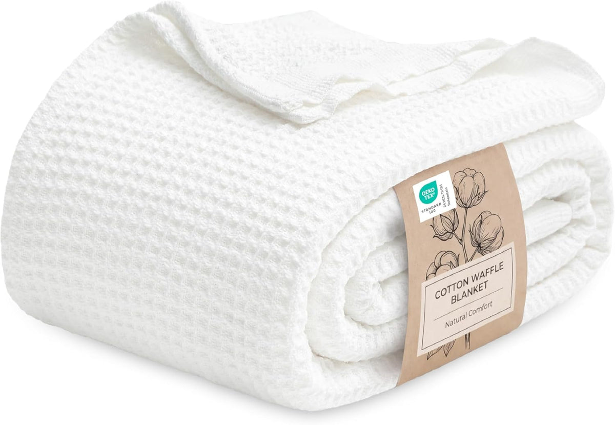 Cotton Throw Blanket, Lightweight Queen Size Blanket, Waffle Weave King Size Blanket for All Seasons