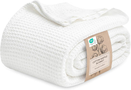 Cotton Throw Blanket, Lightweight Queen Size Blanket, Waffle Weave King Size Blanket for All Seasons