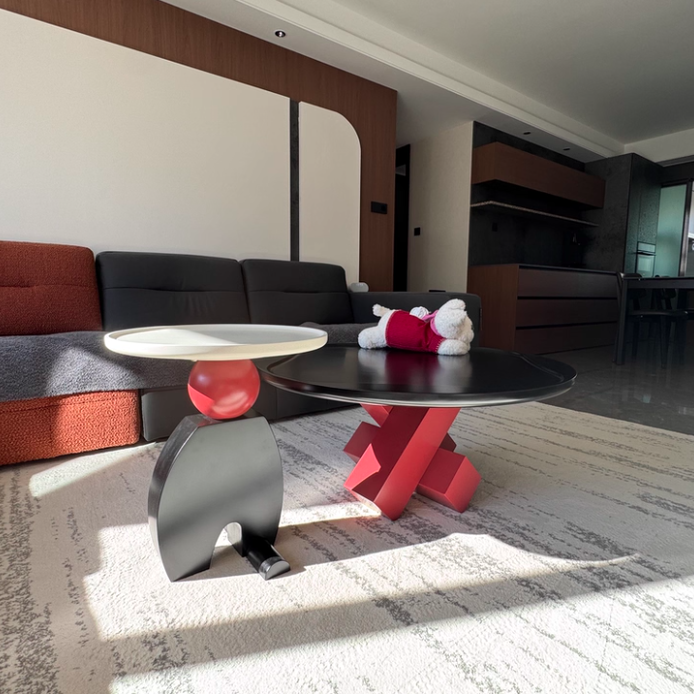 High-Gloss Geometric Pedestal Table 10