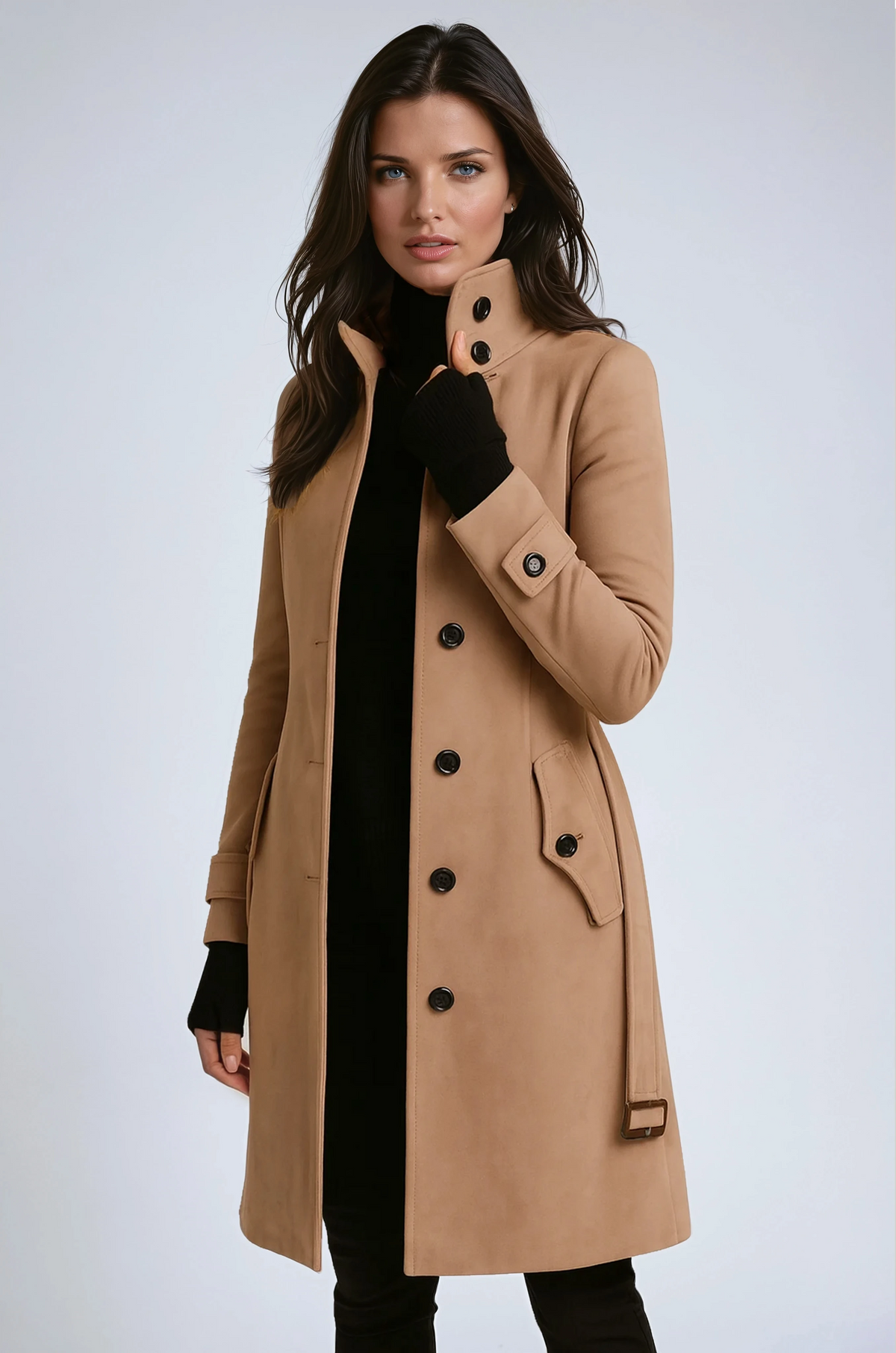 Trench Coat for Women, Long Winter Coat with High Collar – image 4