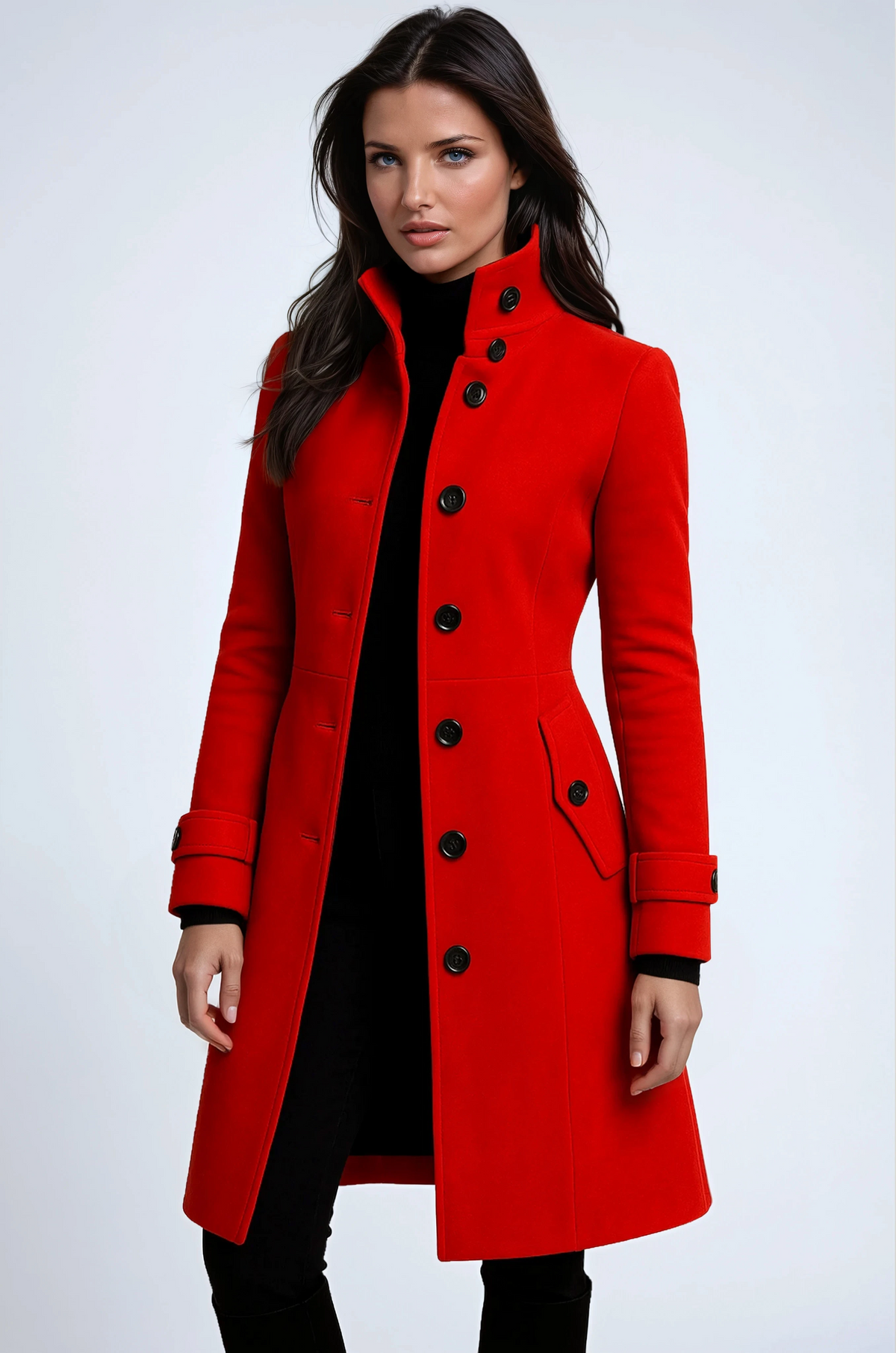 Trench Coat for Women, Long Winter Coat with High Collar