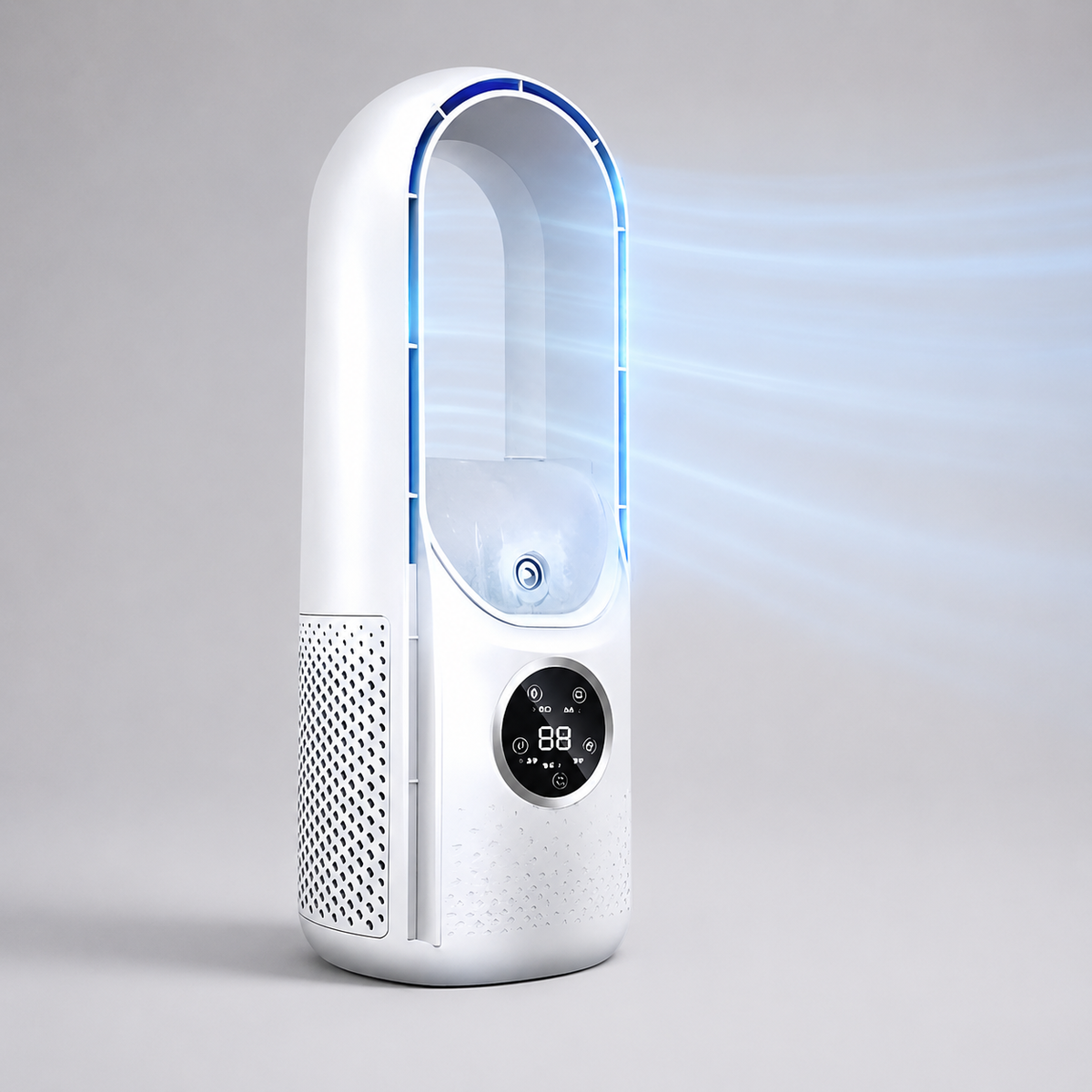 Portable Fan with Mist Humidifier, Bladeless Desk Fan with 7 Color Night Light, Quiet Misting Fan for Bedroom and Office
