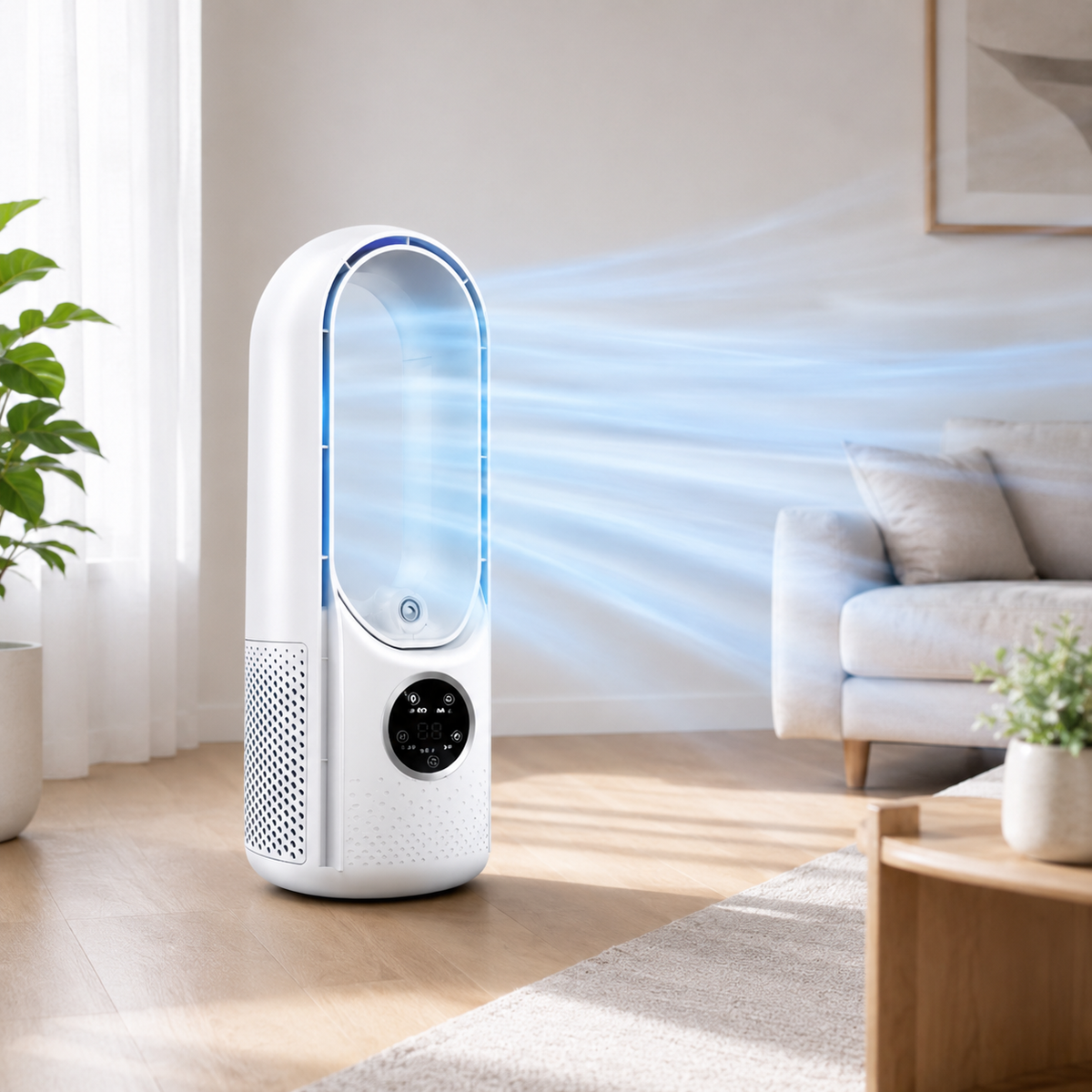 Portable Fan with Mist Humidifier, Bladeless Desk Fan with 7 Color Night Light