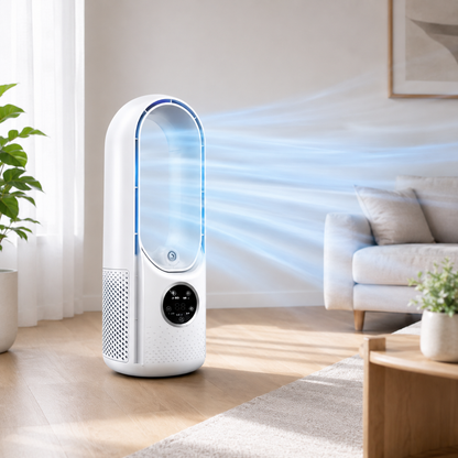 Portable Fan with Mist Humidifier, Bladeless Desk Fan with 7 Color Night Light