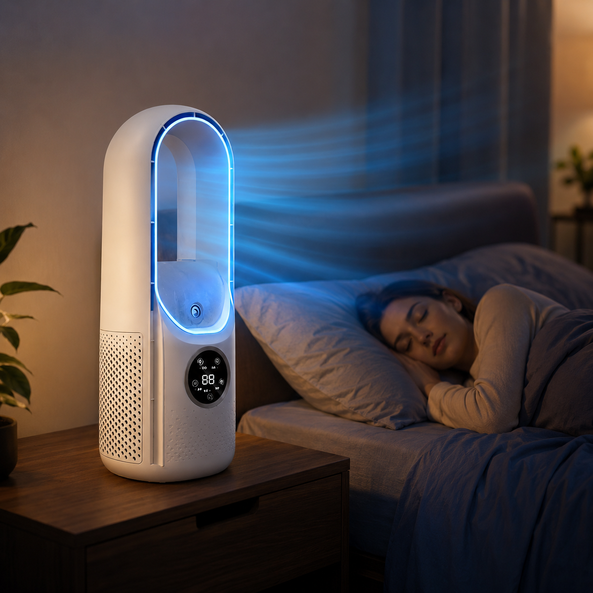 Portable Fan with Mist Humidifier, Bladeless Desk Fan with 7 Color Night Light – image 4