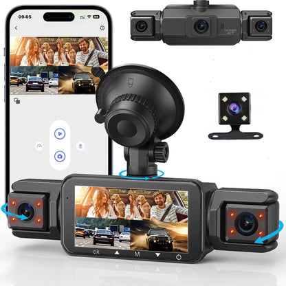 Car Dash Cam Front and Rear, 4 Channel Dash Camera with Night Vision, Parking Mode Dash Cam with G Sensor and WiFi App