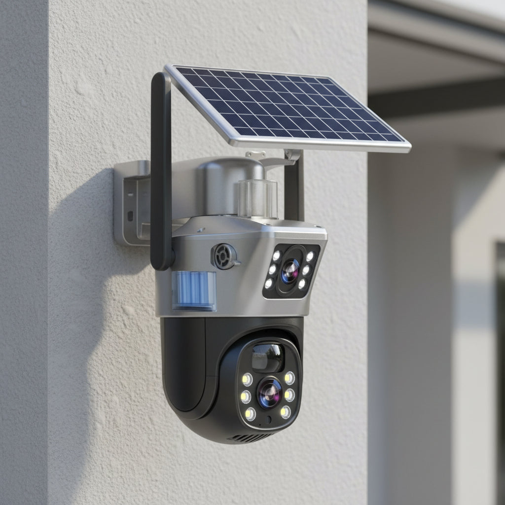 Solar Security Camera, 4K Wireless Outdoor Security Camera with Dual Lens and 10x Zoom, Cellular Home Security Camera