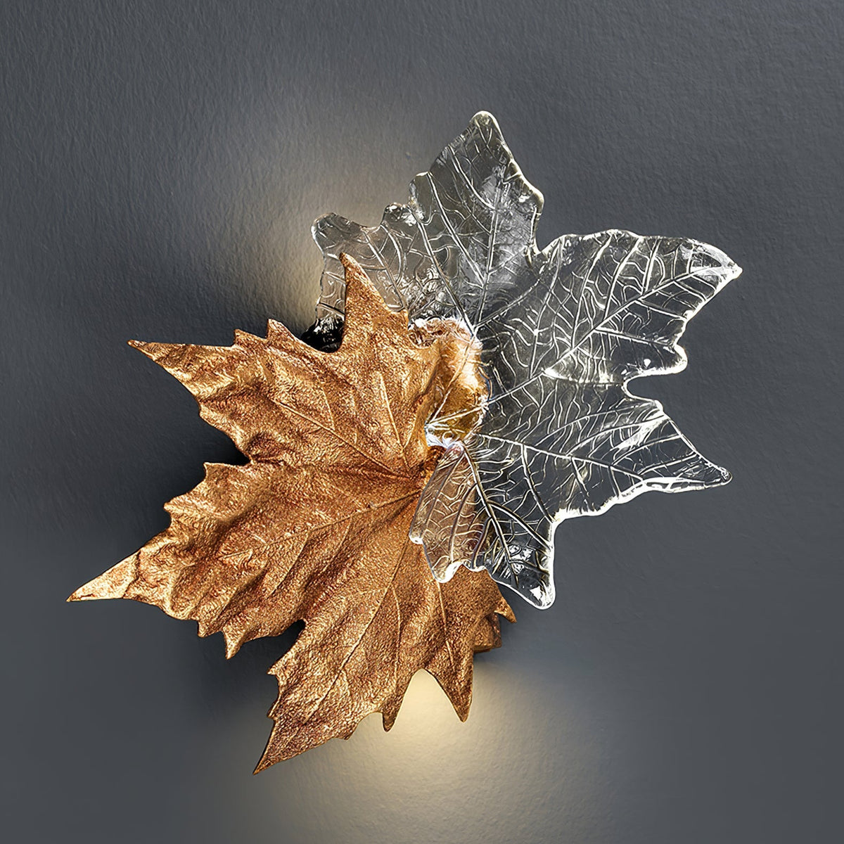 Brass Wall Sconce with Glass Leaves, Indoor Wall Light – image 5