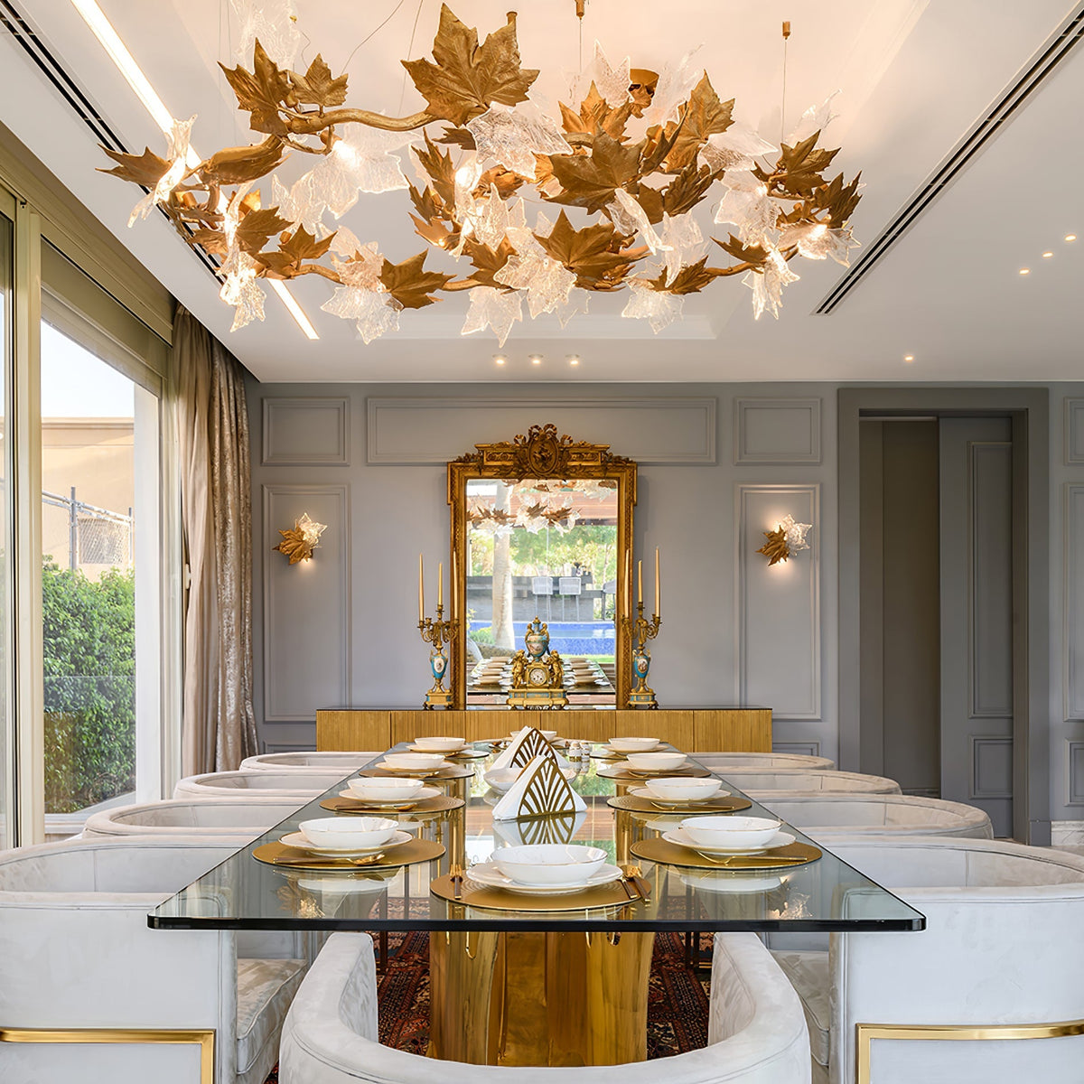 Brass Wall Sconce with Glass Leaves, Indoor Wall Light – image 8