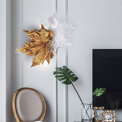 Brass Wall Sconce with Glass Leaves, Indoor Wall Light