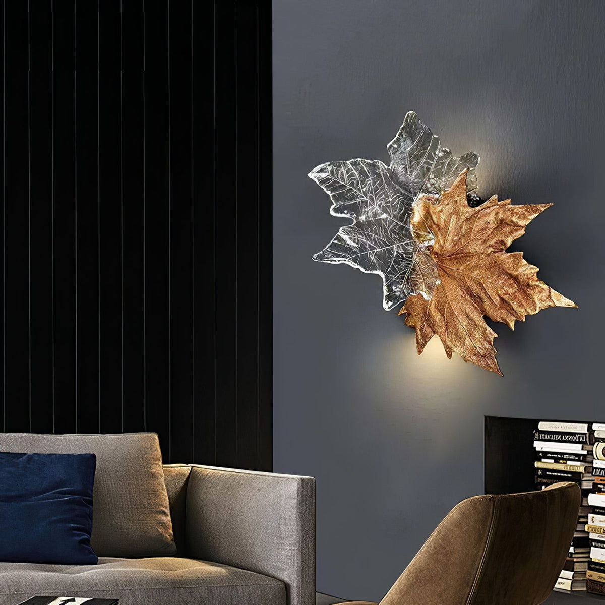 Brass Wall Sconce with Glass Leaves, Modern Wall Sconce Lighting for Living Room and Dining Room – image 4
