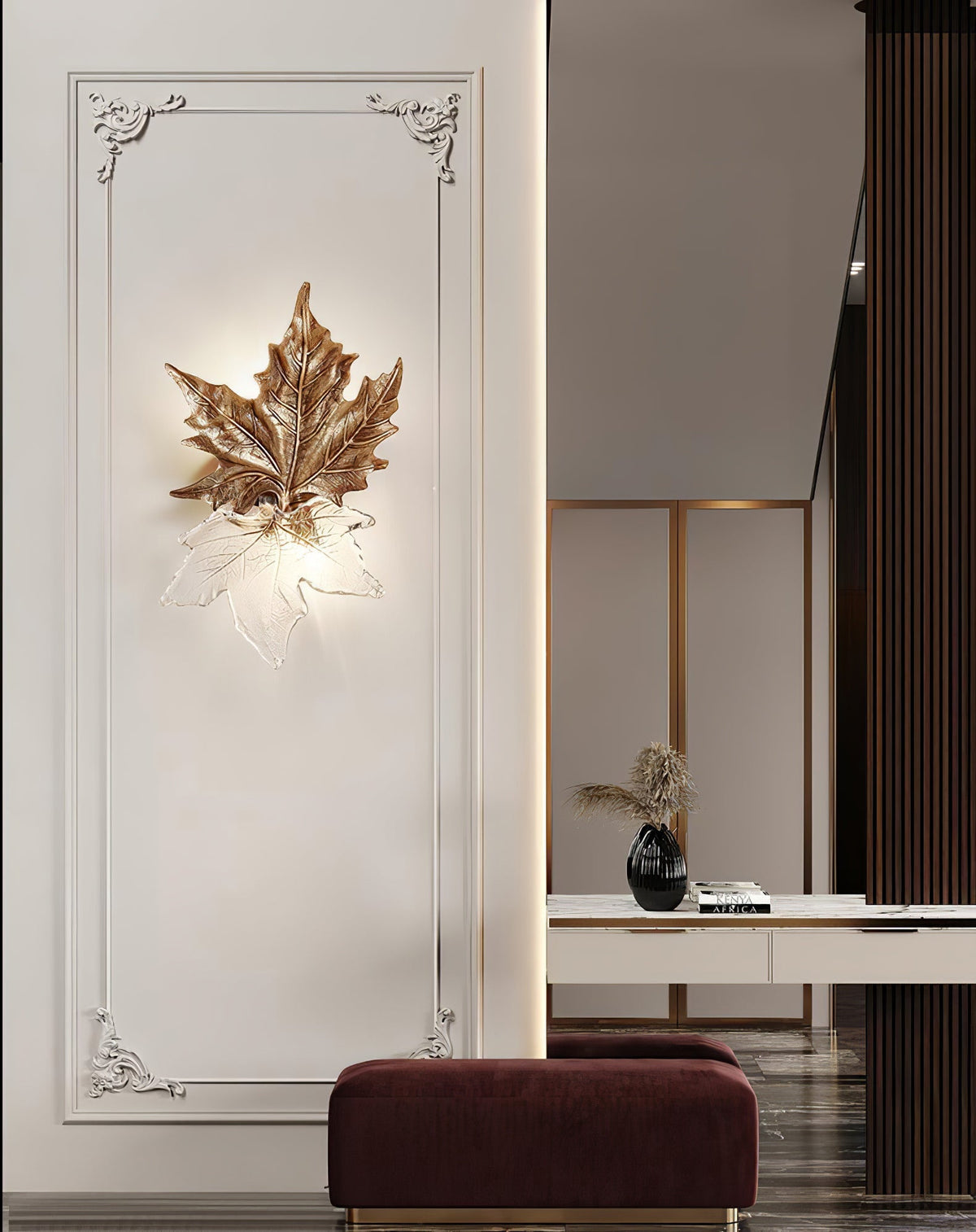 Brass Wall Sconce with Glass Leaves – image 12