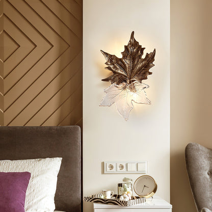 Brass Wall Sconce with Glass Leaves, Modern Wall Sconce Lighting for Living Room and Dining Room