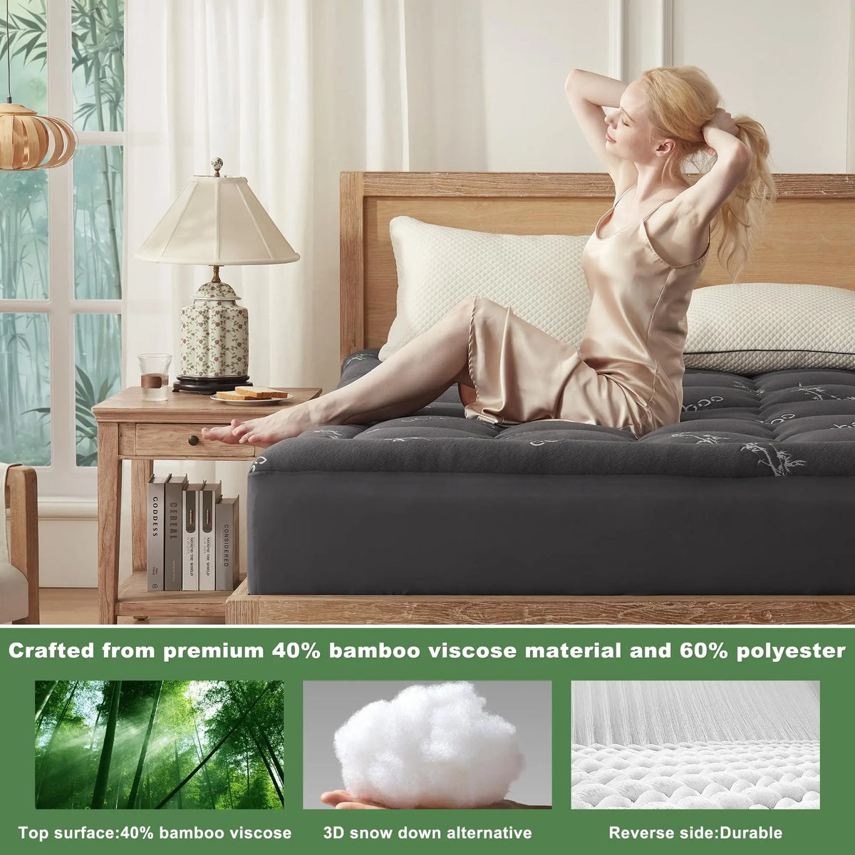 Bamboo Mattress Toppers, Ultra Soft Non Toxic Queen Bed Topper