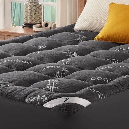 Bamboo Mattress Toppers, Quilted Cooling Mattress Topper for Twin to King Bed, Ultra Soft Non Toxic Queen Bed Topper