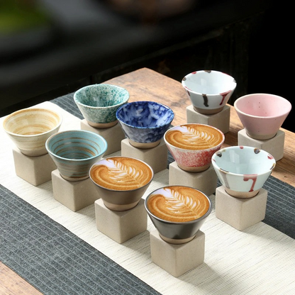 Coffee Cups with Holder, Espresso Cups with Stand, Tea Cup Set, Dishwasher Safe Cup Set for Coffee and Tea
