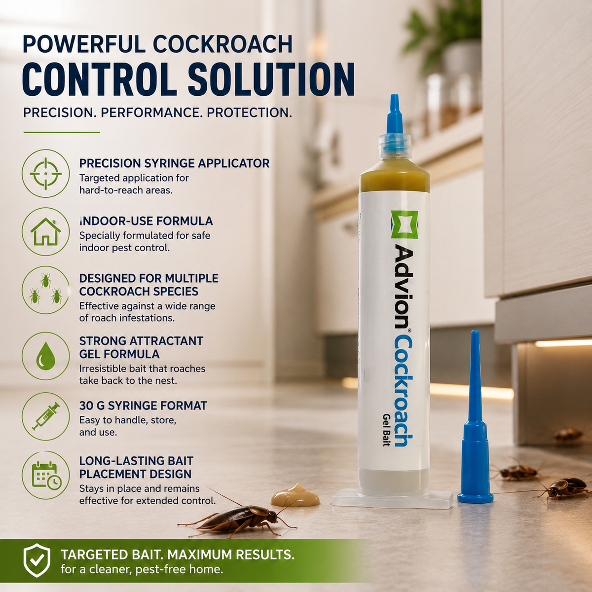 Cockroach Gel Bait Syringe, Roach Killer Gel for Kitchen and Bathroom