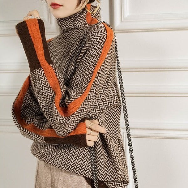 Striped Sweaters for Women, Womens Sweater with High Neck