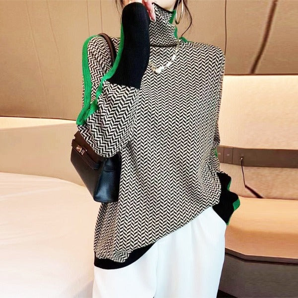 Striped Sweaters for Women, Womens Sweater with High Neck – image 4