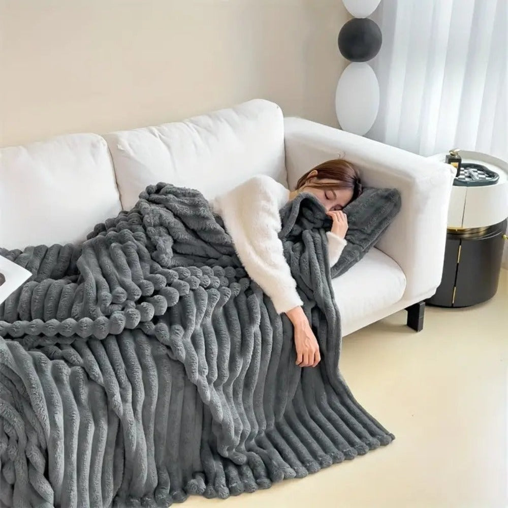 Throw Blankets for Couch, Fluffy Striped Throw Blanket for Sofa and Bed