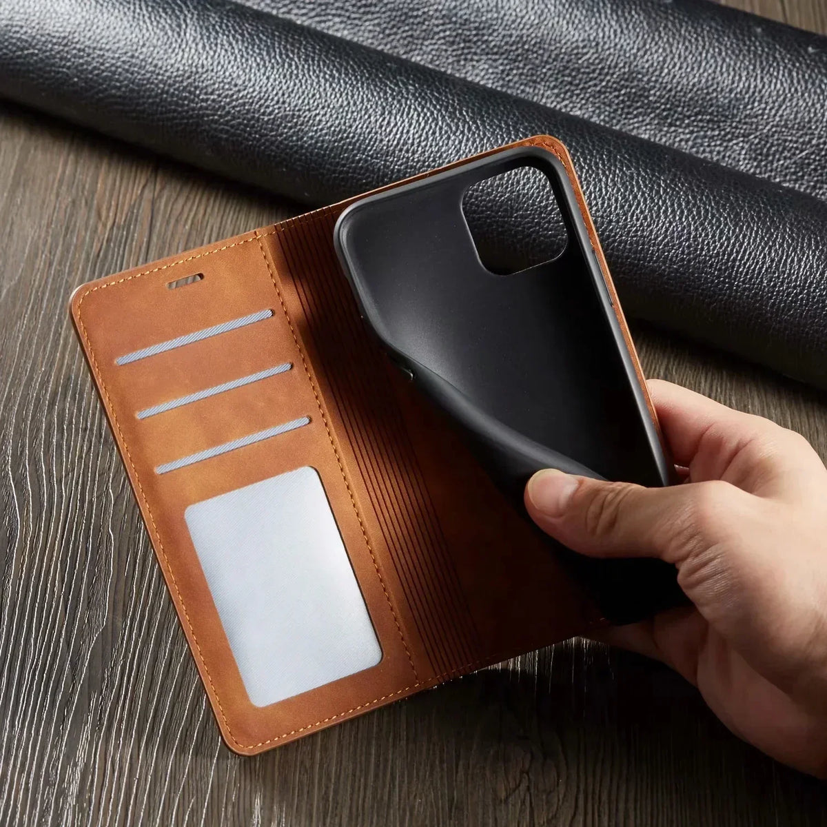 Leather Phone Case, Wallet Phone Case with Card Holder and Magnetic Closure, Phone Wallet Case with Soft Lining