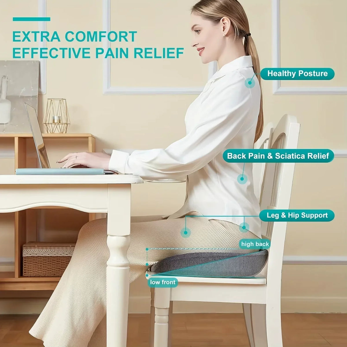 Memory Foam Seat Cushion, Office Chair Cushion for Tailbone and Lower Back Support – image 8