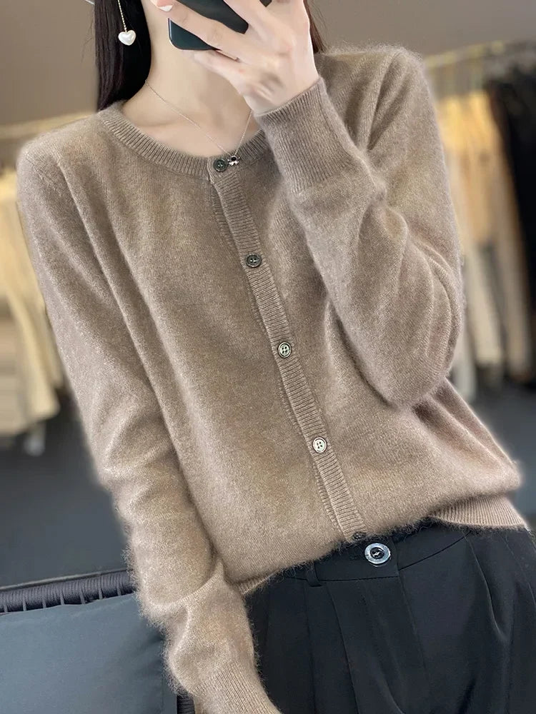 Cashmere Sweater Cardigan for Women, Crew Neck Cashmere Cardigan – image 11