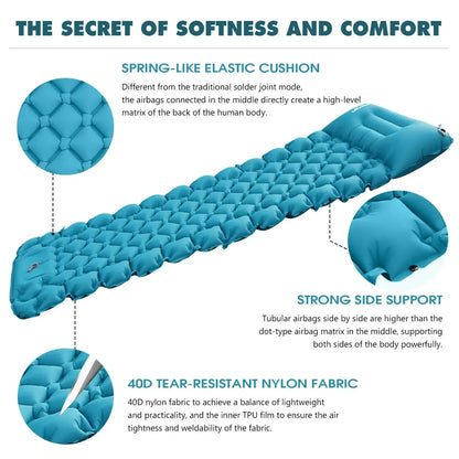 Inflatable Camping Mat with Pillow, Foldable Air Mattress for Travel and Guest Bed
