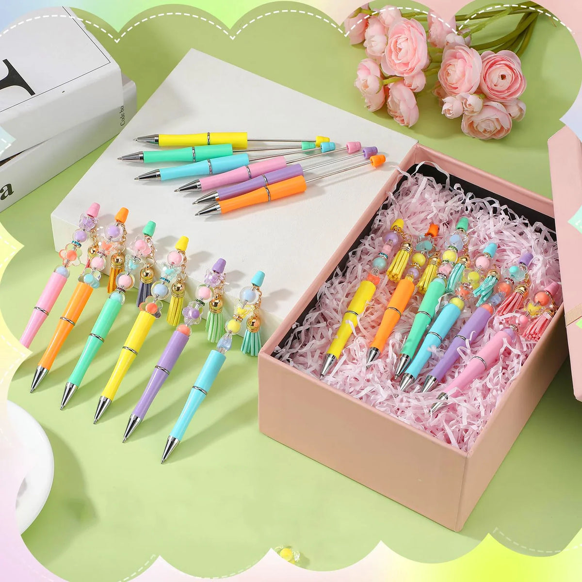 Ballpoint Pens 30 Pack, Beaded Pens with Tassels for School Supplies and Journaling
