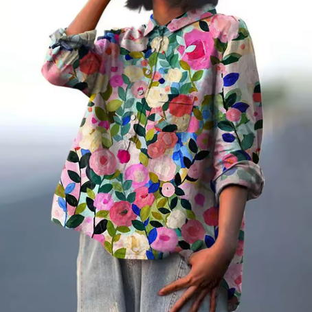 Womens Blouses Floral Print, Button Up Blouse for Work, Floral Blouses for Women in Sizes S to 5XL