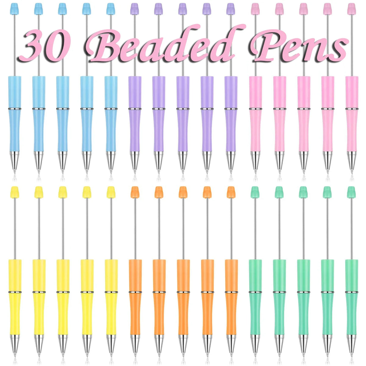 Ballpoint Pens 30 Pack, Beaded Pens with Tassels for School Supplies and Journaling, Cute Black Pens for Office